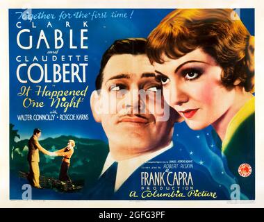 Filmplakat: IT Happened One Night (1934): Regie: Frank Capra. Mit Clark Gable, Claudette Colbert, Walter Connolly, Roscoe Karns. Stockfoto