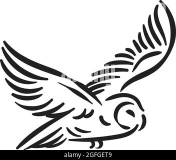 Linie Stil Eule Vogel handgezeichnete Illustration Stock Vektor