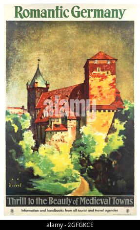 Klicken Sie auf das Vintage German travel Poster - Romantisches Deutschland, 1920er Jahre Stockfoto