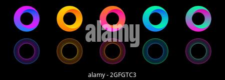 Gradient Circles Kollektion. Runde 3d-Formen. Set mit futuristischen Farbringen. Helle Neonelemente. Abstraktes, modernes Design. Vektorgrafik. Stock Vektor