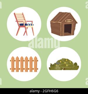 Stellen Sie Symbole des Hinterhofhauses ein Stock Vektor