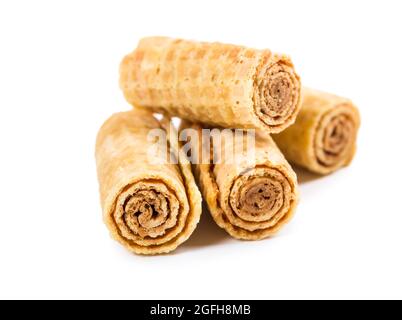 Waferrollen isoliert auf weißem Hintergrund Stockfoto