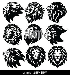 Lion Logo Set Premium Maskottchen Design Collection. Vektorgrafik Stock Vektor