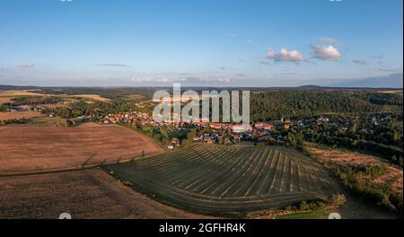 Luftbildaufnahmen aus Güntersberge im Harz Stockfoto