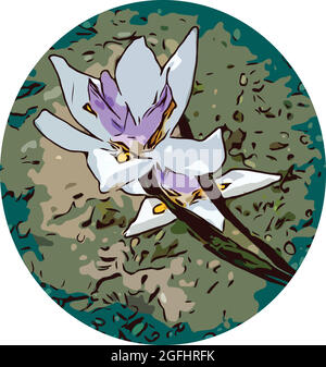 WPA-Poster-Kunst einer Iris Blume im Kreis gesetzt in der Arbeit Projektverwaltung oder Bundeskunst Projektstil getan. Stock Vektor