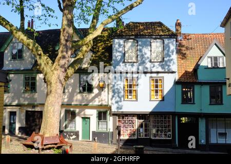 Historische Gebäude am Elm Hill in Norwich, Norfolk, England Stockfoto