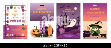 Vektor-Banner für Halloween Cartoon Vorlage Design für Werbung, Vertrieb, Party-Einladungen. Set für Halloween Flachdesign helle niedliche Bilder für Stock Vektor