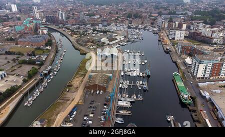 Ein Luftbild vom Wet Dock in Ipswich, Suffolk, UK Stockfoto