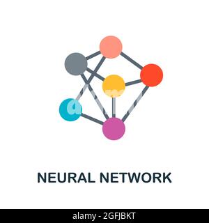 Flaches Symbol für neuronales Netzwerk. Farbiger Schild aus der Sammlung des maschinellen Lernens. Creative Neural Network Icon Illustration für Web-Design, Infografiken und Stock Vektor