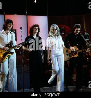 The Brotherhood of man, britische Pop Gruppe, Lee Sheridan, Nicky Stevens, Sandra Stevens, Martin Lee, Auftritt in der ZDF Musiksendung: Disco, 3. Juli 1971. The Brotherhood of man, britische Popgruppe, ZDF-Performance: Disco, 3. Juli 1971. Stockfoto