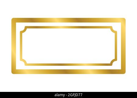 Golden glänzend glühenden Vintage Rechteck Rahmen mit Schatten isoliert auf weißem Hintergrund. Goldener realistischer quadratischer Rand. Vektorgrafik Stock Vektor