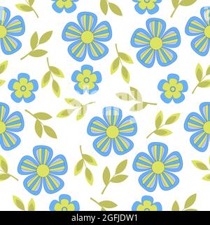 Blumen und Blätter nahtloses Muster. Farbenfroh. Auf weißem Hintergrund. Stock Vektor