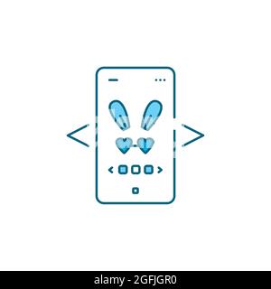 Symbol für die Farblinie der Digital Face Anwendung. Fotofilter Hasenohren im Smartphone. Piktogramm für Webseite, mobile App, Promo. UI UX GUI Design Element. Stock Vektor