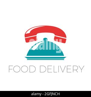 Abdeckung der Dome-Platte und des Telefons. Lieferung von Lebensmitteln. Vektorlogo Stock Vektor