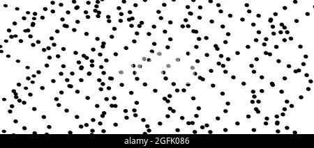 Gepunktetes Schwarzweiß-Muster. Schwarze chaotische Flecken. Weißer Hintergrund. Abstraktes Technologiemuster, wellige Kurven. Op Art Design. Vektorgrafik. EPS10 Stock Vektor