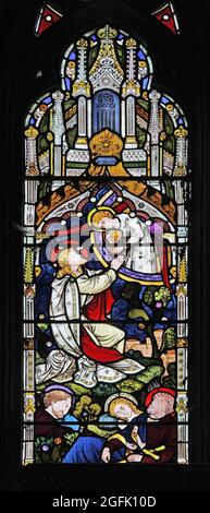 Buntglasfenster von Heaton, Butler & Bayne (Künstler F H Sutton), das die Agonie Christi, Rockingham, Northamptonshire, darstellt Stockfoto