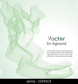 Weiches grünes Linienmuster. Abstraktes Design, weicher, gradientenverlaufender Hintergrund. Transparentes Netz, wirbelt. Vektor dünne Kurven. Broschürenlayout. EPS10 Stock Vektor