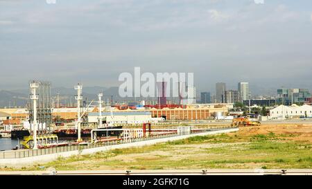 Panorama des Hospitalet de Llobregat vom Berg Montjuic in Barcelona, Katalonien, Spanien, Europa Stockfoto