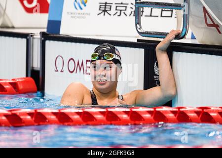 TOKIO, JAPAN. August 2021. PERGOLINI Gia aus den USA gewann am Donnerstag, den 26. August 2021 in TOKIO, JAPAN, beim Schwimmen der Paralympischen Spiele Tokio 2020 im Tokyo Aquatics Center den 100-m-Rückschlag- S13 der Frauen. Kredit: Taka G Wu/Alamy Live Nachrichten Stockfoto