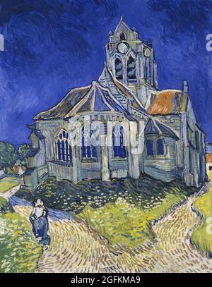 Vincent van Gogh – die Kirche von Auvers (1890) berühmtes Gemälde. Stockfoto