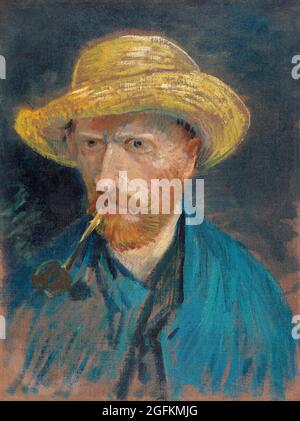 Vincent van Gogh – Selbstporträt mit Strohhut und Pfeife (1887) berühmtes Gemälde. Stockfoto