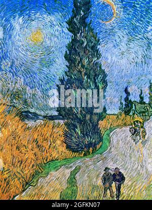 Vincent van Gogh – Straße mit Zypresse und Stern (1890) berühmtes Gemälde. Stockfoto