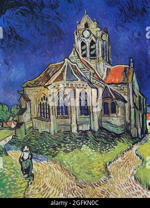 Vincent van Gogh – die Kirche von Auvers (1890) berühmtes Gemälde. Stockfoto