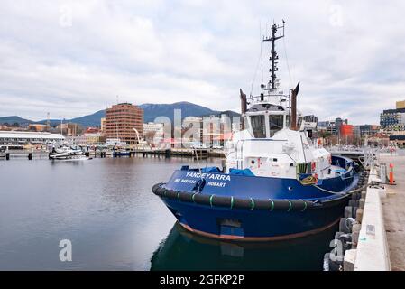 Benannt nach einem Standort in der Pilbara im Norden Westaustraliens, wurde der Yadeyarra Schlepper 2017 von BHP an Tasmanian Ports Corporation verkauft Stockfoto