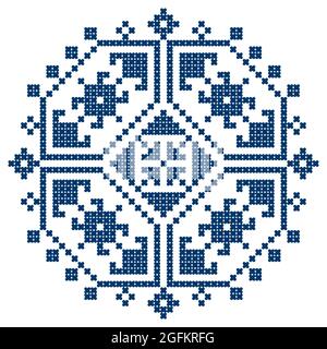 Zmijanski vez Bosnien und Herzegowina Kreuzstich-Stil Vektor-Design quadratische Ornament - traditionelle Volkskunst-Design Stock Vektor