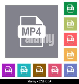 MP4-Dateiformat flache Symbole auf einfachen farbigen quadratischen Hintergründen Stock Vektor
