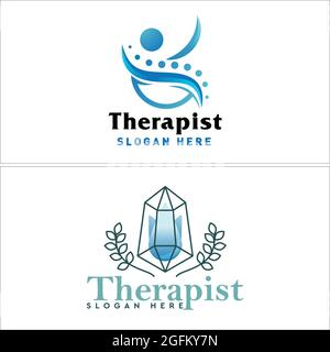 Mensch und Wirbelsäule Kristall Symbol Linie Vektor Logo Design Therapeut Spa Ästhetik Stock Vektor