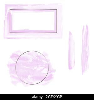 Rosafarbene Aquarellrahmen. Elegantes Design. Vektorelemente für zwei Rahmen und zwei Pinselstriche. Stock Vektor