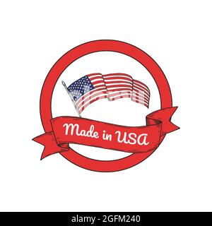 Made ist ein US-Label mit handgezeichneter US-Flagge. Vektorgrafik Stock Vektor