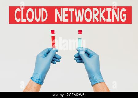 Textschild mit Cloud Networking. Business Showcase Beschaffung und Nutzung einer oder mehrerer Netzwerkressourcen Research Scientist Presenting New Stockfoto