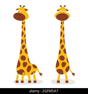 Vektor Cartoon Cute Giraffe Baby Set Isoliert. Zwei Giraffen in voller Länge, Designvorlage für Druck, Karte, Wachstumsmesser. Konzept Für Kinder, Kinder. Tall Funny Stock Vektor