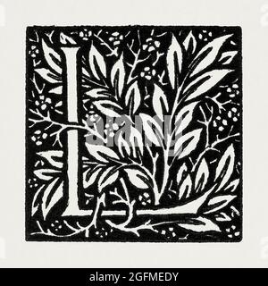 Liebe ist genug – Anfangsbrief, umschlungenes Laurel-Blatt (1866-1867) von William Morris. Stockfoto