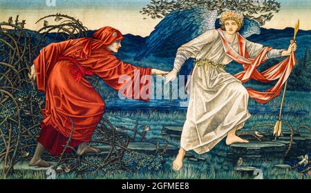 Love Leading the Pilgrim: Tapestry (1909) von William Morris. Stockfoto