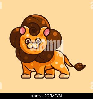 NIEDLICHER LÖWE FÜR CHARAKTER, IKONE, LOGO, AUFKLEBER UND ILLUSTRATION Stock Vektor