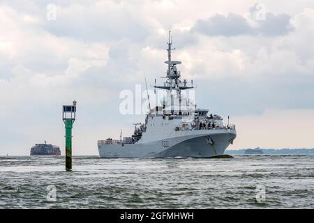 HMS Forth (P222) ist ein Offshore-Patrouillenschiff der Batch 2 River-Klasse, das von der Royal Navy betrieben wird. Es ist die Falklandinseln-Taurdship. Stockfoto