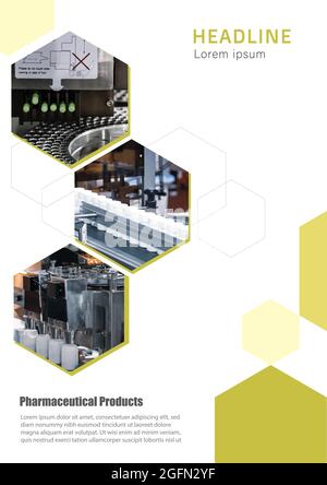 Vorlage für die Pharmaindustrie im Format A4. Medizinische Medikamentenkapsel Produktion Fabrik Geschäftsbericht Broschüre Buchcover und Broschüre. Stock Vektor