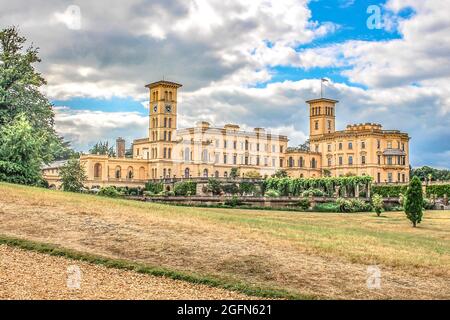 Osborne House auf der Isle of Wight.Osborne House wurde 1851 für Königin Victoria fertiggestellt, die es als Sommerhaus nutzte. Stockfoto