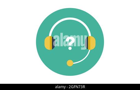 Kopfhörer-Symbol, Technologie-Symbol mit Fragezeichen. Kopfhörer-Symbol und Hilfe, Anleitung, Info, Abfragesymbol. Vektorgrafik Stock Vektor