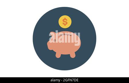 Sparschwein-Ikone in flachem Stil. Grafische Abbildung. Geldkarton. Schweinebinde Symbol oder Geschäftskonzept. Logo hinterlegen. Für Website-Design, App, Stock Vektor