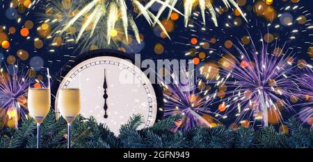 Buntes Neujahrs-Countdown- und Feuerwerk-Konzept. Stockfoto