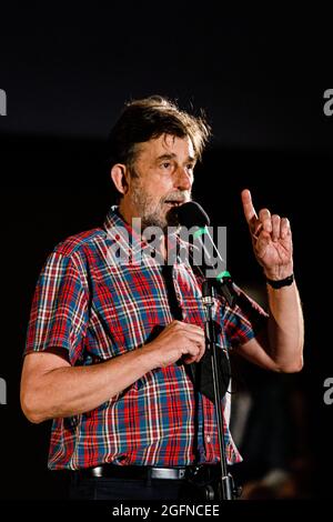 Bologna, Italien. Juli 2021. Filmregisseur Nanni Moretti beim 35. 'Il Cinema Ritrovato' (was soviel wie 'Kino wiederentdeckt' bedeutet) Filmfestival in Bologna, I Stockfoto