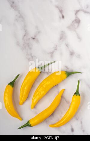 Peruanische gelbe Aji-Chilis. Stockfoto