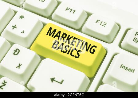 Text mit Inspiration Marketing-Grundlagen. Geschäftsidee Aktivitäten ein Unternehmen nimmt zu fördern und zu verkaufen Produkte Schreibmaschine Endbenutzer-Lizenz Stockfoto
