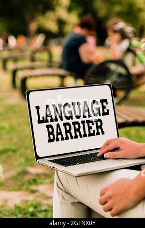 Handschrift Text Sprachbarriere. Überblick über das Unternehmen Schwierigkeiten bei der Kommunikation, die verschiedene Sprachen spricht, sprach- und Videoanrufe Stockfoto