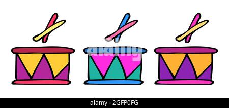 Satz von Vektorgrafiken für Farbtrommeln. Handgezeichnetes Symbol. Stock Vektor