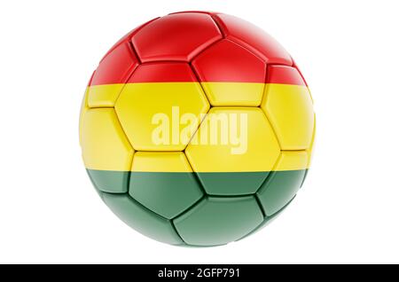 Fußball oder Fußball mit bolivianischer Flagge, 3D-Darstellung isoliert auf weißem Hintergrund Stockfoto